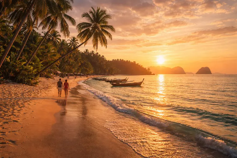 Vintage-style holiday imagery evoking how Thailand was marketed to international travelers before internet booking and digital advertising