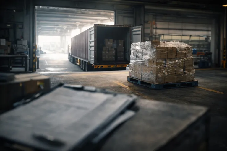 Truck unloading container cargo ahead of Australian inspection and document checks