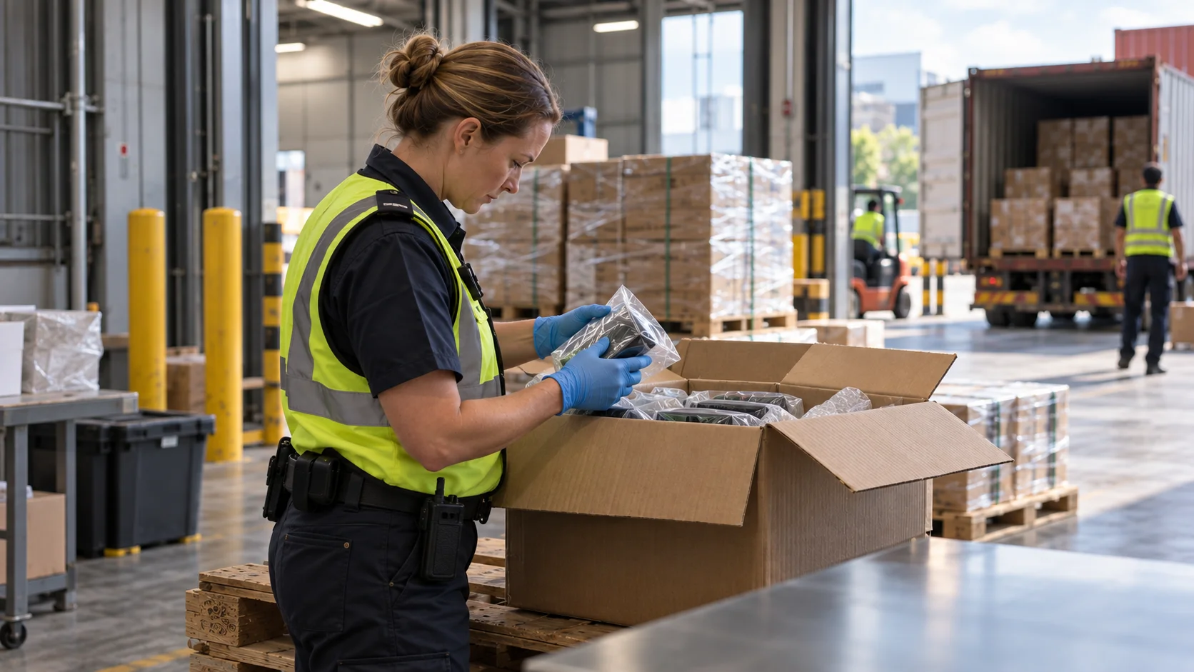 A red channel physical examination, where an officer opens and inspects the consignment