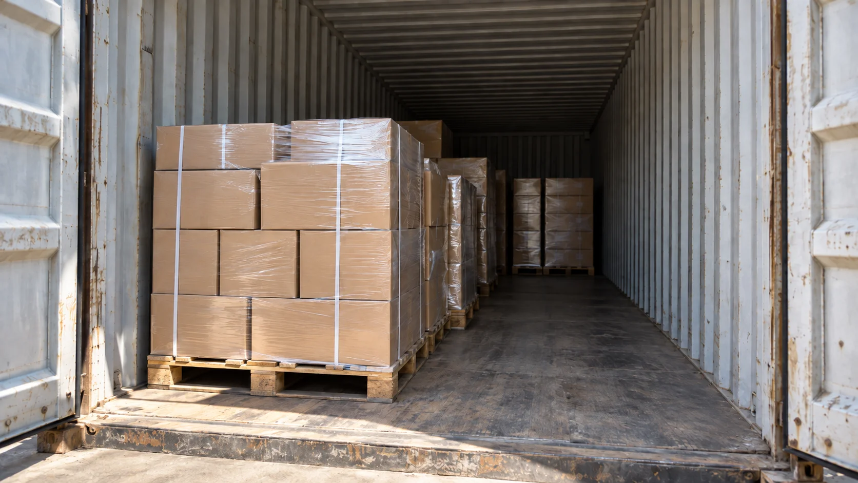 A part-filled shipping container showing why LCL consolidation suits smaller eCommerce volumes