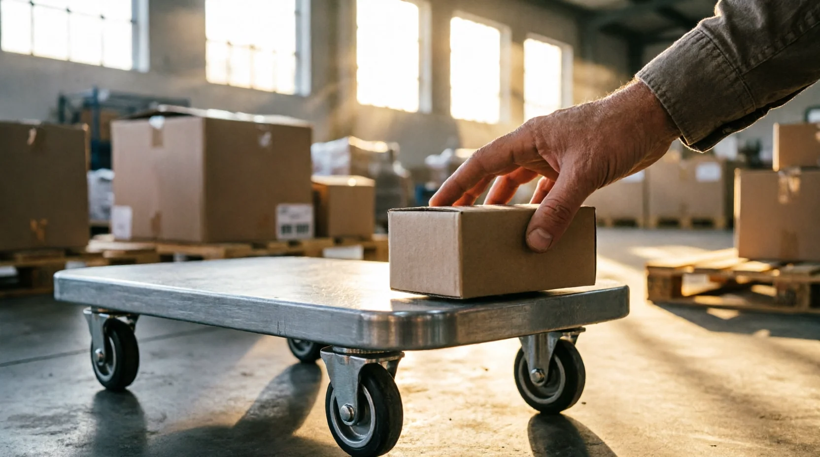 A freight coordinator's hand placing a small.