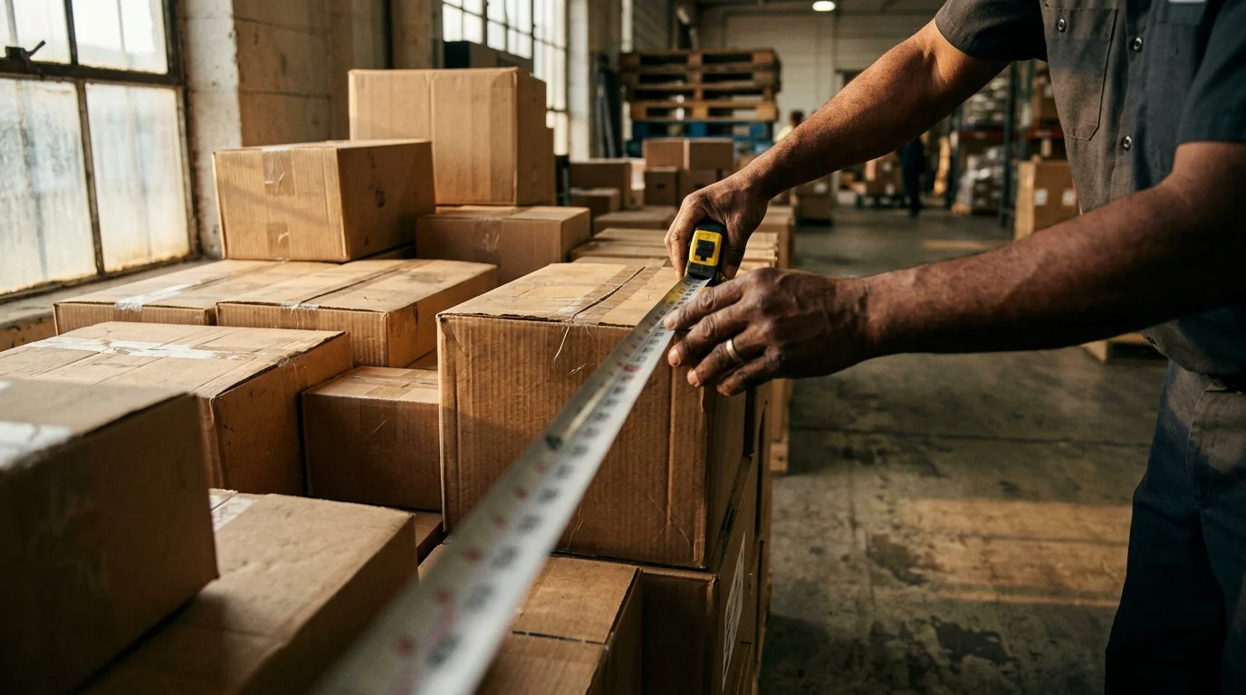LCL shipment volume being measured with a tape measure at a Thai warehouse