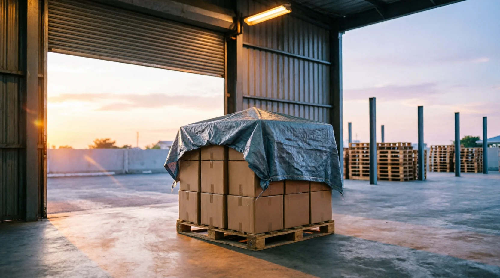 A Thai customs bonded storage area at early evening.