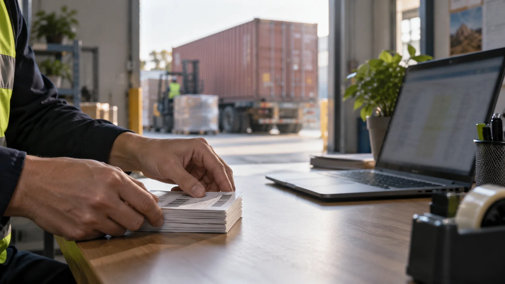 Australian warehouse receiving office in soft morning light